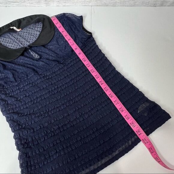 Free People Sheer Sleeveless Navy Blue Collard Top. Size M - Picture 8 of 8